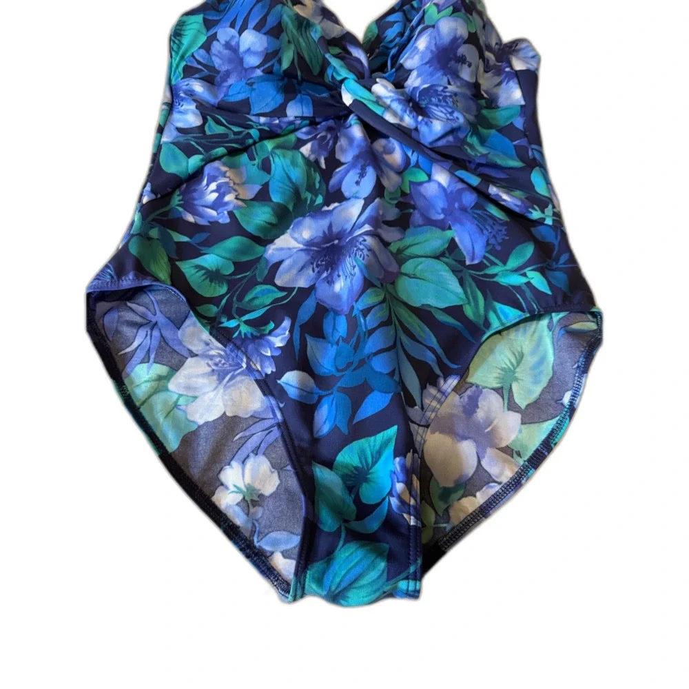 Miraclesuit Swimsuit Blue Floral Padded Sz 18